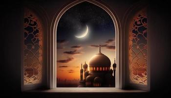 Eid-al fitr background of window with mosque photo