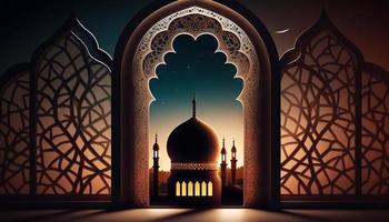 Eid-al fitr background of window with mosque photo