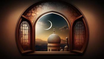 Eid-al fitr background of window with mosque photo