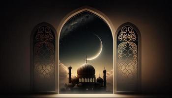 Eid-al fitr background of window with mosque photo