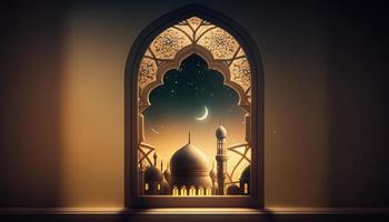 Eid-al fitr background of window with mosque photo