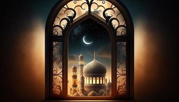 Eid-al fitr background of window with mosque photo