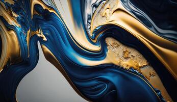 Gold and navy blue marble abstract background, watercolor paint texture photo