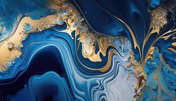 oro y Armada azul mármol resumen fondo, acuarela pintar textura foto