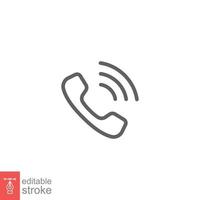 Telephone ringing icon. Call, phone, incoming, receiver, contact. Simple outline style. Thin line symbol. Vector illustration isolated on white background. Editable stroke EPS 10.