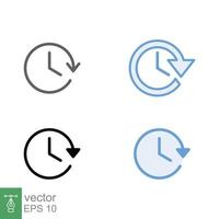 Clock time period with arrow icon set. Timer, minute, countdown concept. Simple editable stroke, outline, filled outline, solid, flat style. Vector illustration isolated on white background. EPS 10.