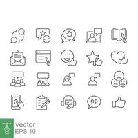 Business and finance web line icon set. Testimonials, customer relationship management or CRM concept. Simple outline style symbol collection. Vector illustration isolated on white background. EPS 10.