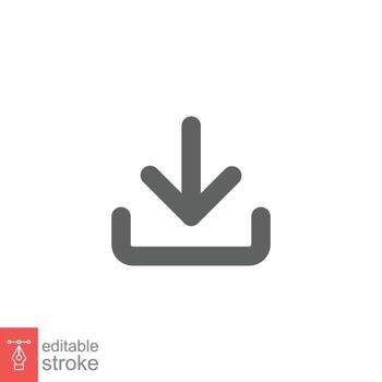 Download icon. Software data load, down arrow button, technology concept. Simple outline style. Thin line symbol. Vector illustration isolated on white background. Editable stroke EPS 10.