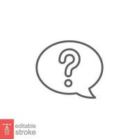 Question mark in a speech bubble icon. Mark faq, who, ask, query concept. Simple outline style. Thin line symbol. Vector illustration isolated on white background. Editable stroke EPS 10.