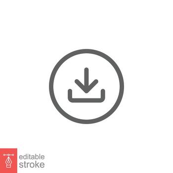 Download icon. Software data load, down arrow button, technology concept. Simple outline style. Thin line symbol. Vector illustration isolated on white background. Editable stroke EPS 10.