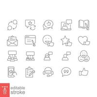 Business and finance web line icon set. Testimonials, customer relationship management or CRM concept. Simple outline style symbol collection. Vector illustration isolated. Editable stroke EPS 10.