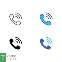 Telephone ringing icon set. Call, phone, incoming, receiver, contact. Simple editable stroke, outline, filled outline, solid and flat style. Vector illustration isolated on white background. EPS 10.