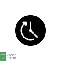 Clock time period with arrow icon. Timer, minute, countdown concept. Simple solid style. Black silhouette, glyph symbol. Vector illustration isolated on white background. EPS 10.