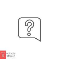 Question mark in a speech bubble icon. Mark faq, who, ask, query concept. Simple outline style. Thin line symbol. Vector illustration isolated on white background. Editable stroke EPS 10.