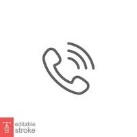 Telephone ringing icon. Call, phone, incoming, receiver, contact. Simple outline style. Thin line symbol. Vector illustration isolated on white background. Editable stroke EPS 10.