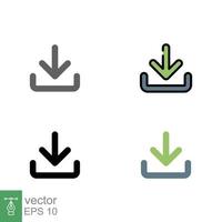 Download icon set. Software data load, down arrow, technology concept. Simple editable stroke, outline, filled outline, solid and flat style. Vector illustration isolated on white background. EPS 10.