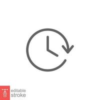 Clock time period with arrow icon. Timer, minute, countdown concept. Simple outline style. Thin line symbol. Vector illustration isolated on white background. Editable stroke EPS 10.