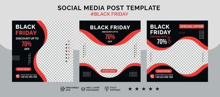 Black friday social media post banner template and sale discount square banner vector