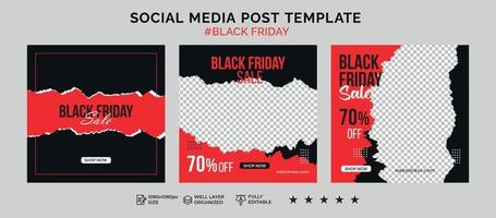 Black friday social media post banner template and sale discount square banner vector