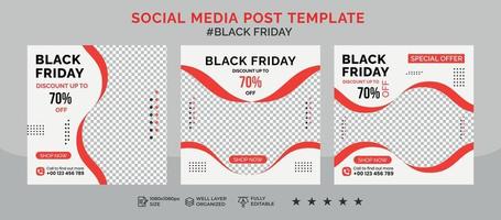 Black friday social media post banner template and sale discount square banner vector