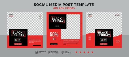 Black friday social media post banner template and sale discount square banner vector