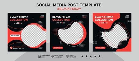 Black friday social media post banner template and sale discount square banner vector