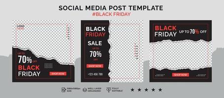 Black friday social media post banner template and sale discount square banner vector