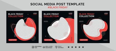 Black friday social media post banner template and sale discount square banner vector