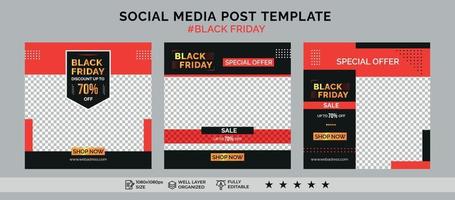 Black friday social media post banner template and sale discount square banner vector