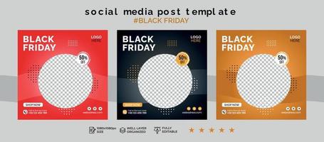 Black friday social media post banner template and sale discount square banner vector