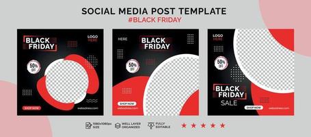 Black friday social media post banner template and sale discount square banner vector