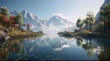 hermosa paisaje con montaña lago y reflexión en agua foto