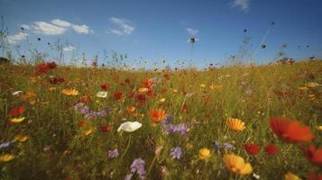 Colorful flowers in a meadow on a sunny summer day,Beautiful meadow with poppies and other wildflowers photo