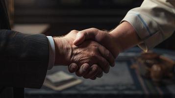 Close-up image of business people shaking hands at meeting or negotiation,Handshake concept,Business concept photo