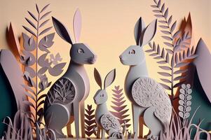 Cut Paper Craft Easter Rabbit Backgrounds - . photo