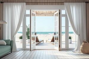 pacífico patio en Mediterráneo playa - generativo ai. foto
