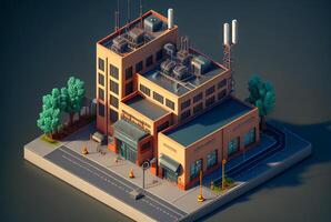 Isometric Commercial Industrial Manufacturing Plant Building - . photo