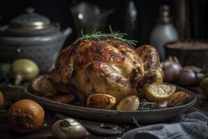 Roasted chicken with potatoes, created with photo