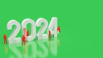 The white 2024 number and red business man on green background  3d rendering photo