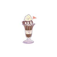 Chocolate ice cream in a cup kawaii style, sweet dessert isolated vector