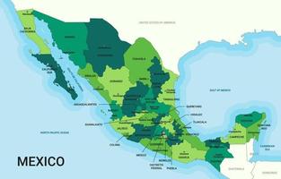 Detailed Mexico Map with Surrounding Borders vector