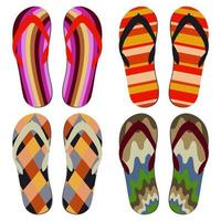 Set of Beach Slippers. Colorful Summer Flip Flops Over White Background vector