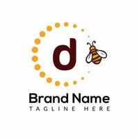 Bee Template On D Letter. Bee and Honey Logo Design Concept vector