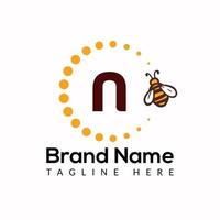 Bee Template On N Letter. Bee and Honey Logo Design Concept vector