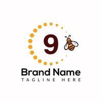 Bee Template On 9 Letter. Bee and Honey Logo Design Concept vector