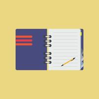 Notepad with pen in top view. Sketchbook or open diary. Office and business stationery flat Vector illustration.