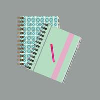 Notepad with pen in top view. Sketchbook or open diary. Office and business stationery flat Vector illustration.