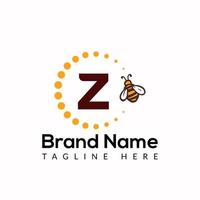 Bee Template On Z Letter. Bee and Honey Logo Design Concept vector