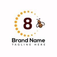 Bee Template On 8 Letter. Bee and Honey Logo Design Concept vector