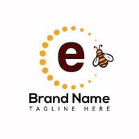 Bee Template On E Letter. Bee and Honey Logo Design Concept vector